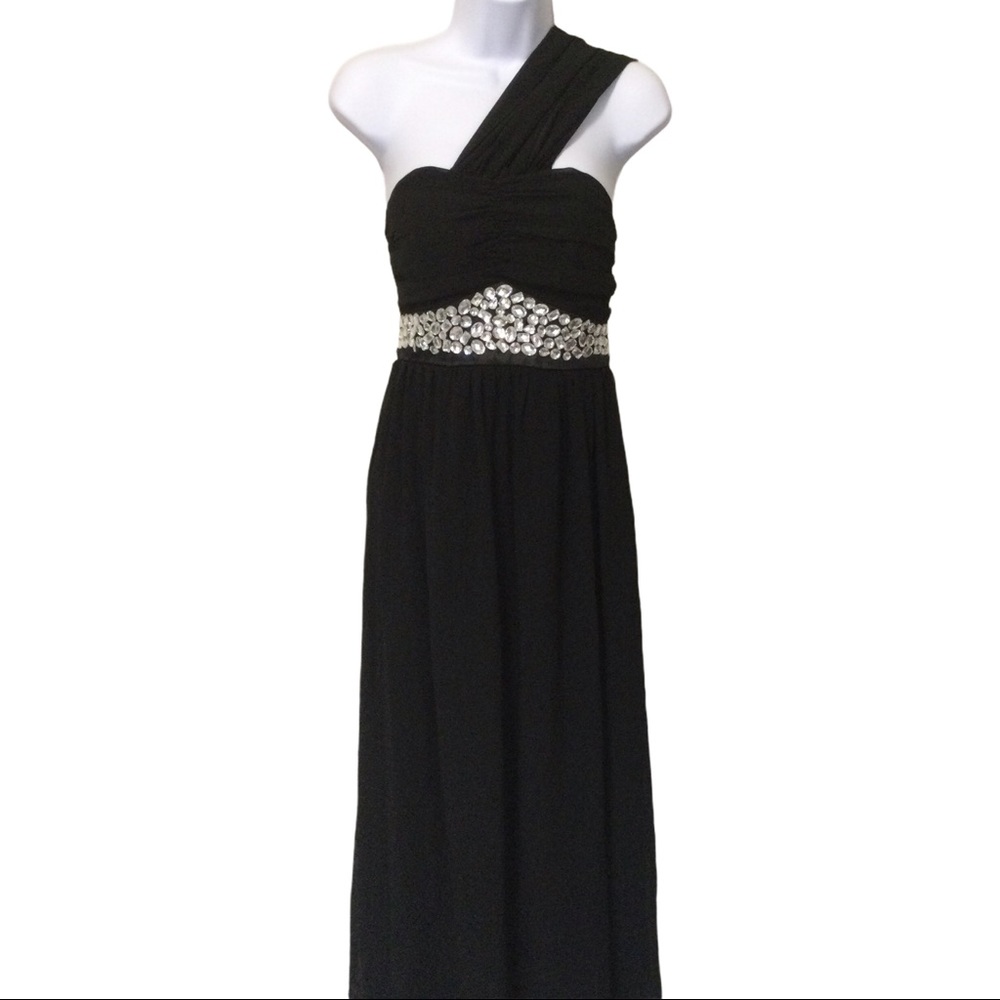 NEW Black Chiffon Strapless One Shoulder Gown Sz M